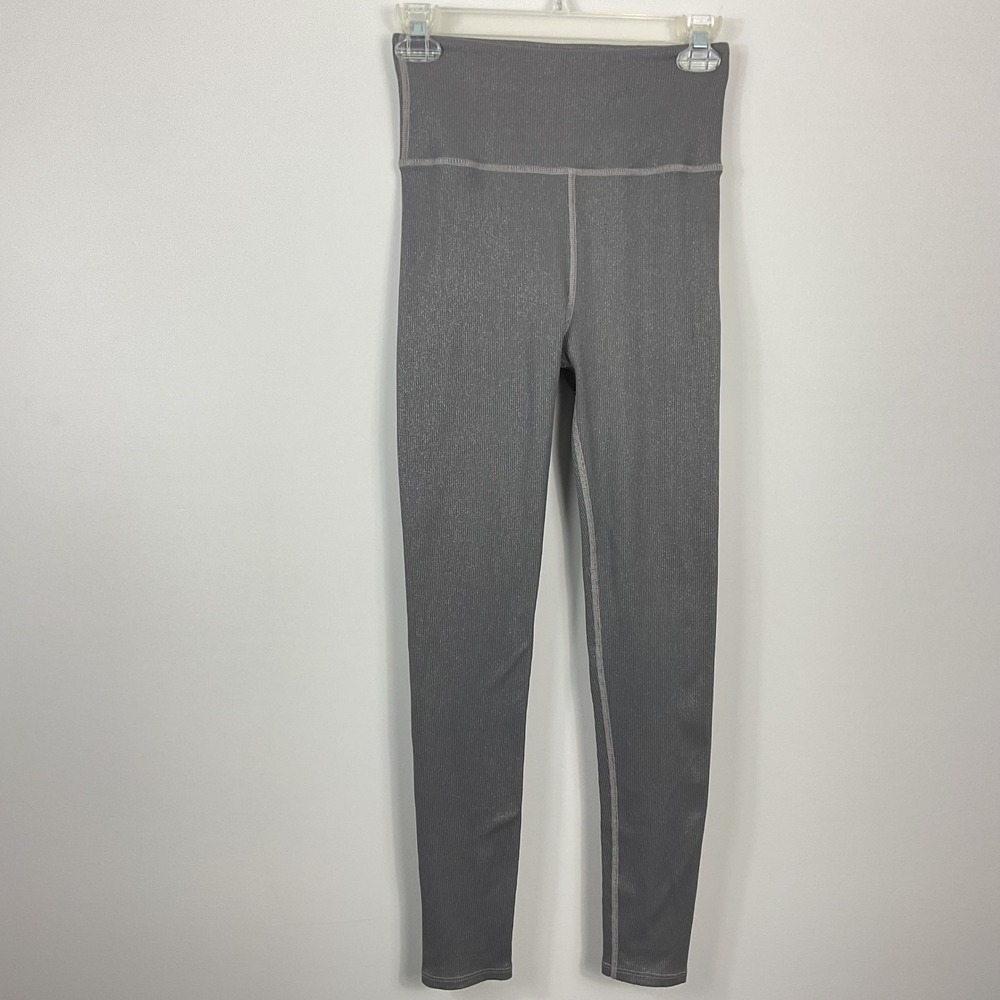 ONA By Yoon Chung Women's Rib Foil High Waisted Ribbed Leggings Size Medium Gray